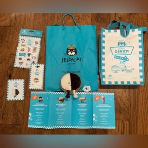 Jellycat Diner NYC FAO Schwarz Black & White Cookie + pin, stickers, menu, bags